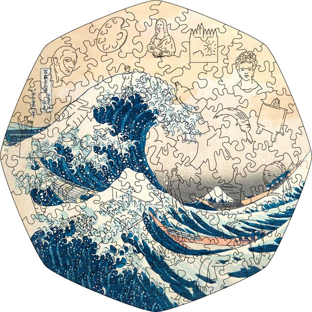 Фигурный деревянный пазл Большая волна в Канагаве (Хокусай) L