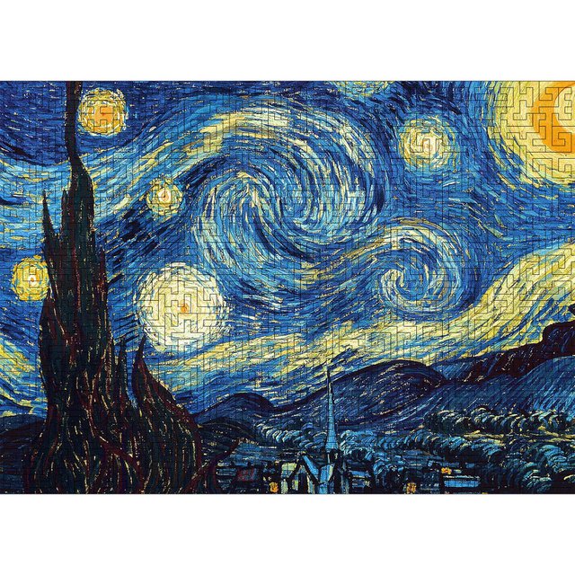 Деревянный пазл-лабиринт Звездная Ночь (Винсент Ван Гог) L